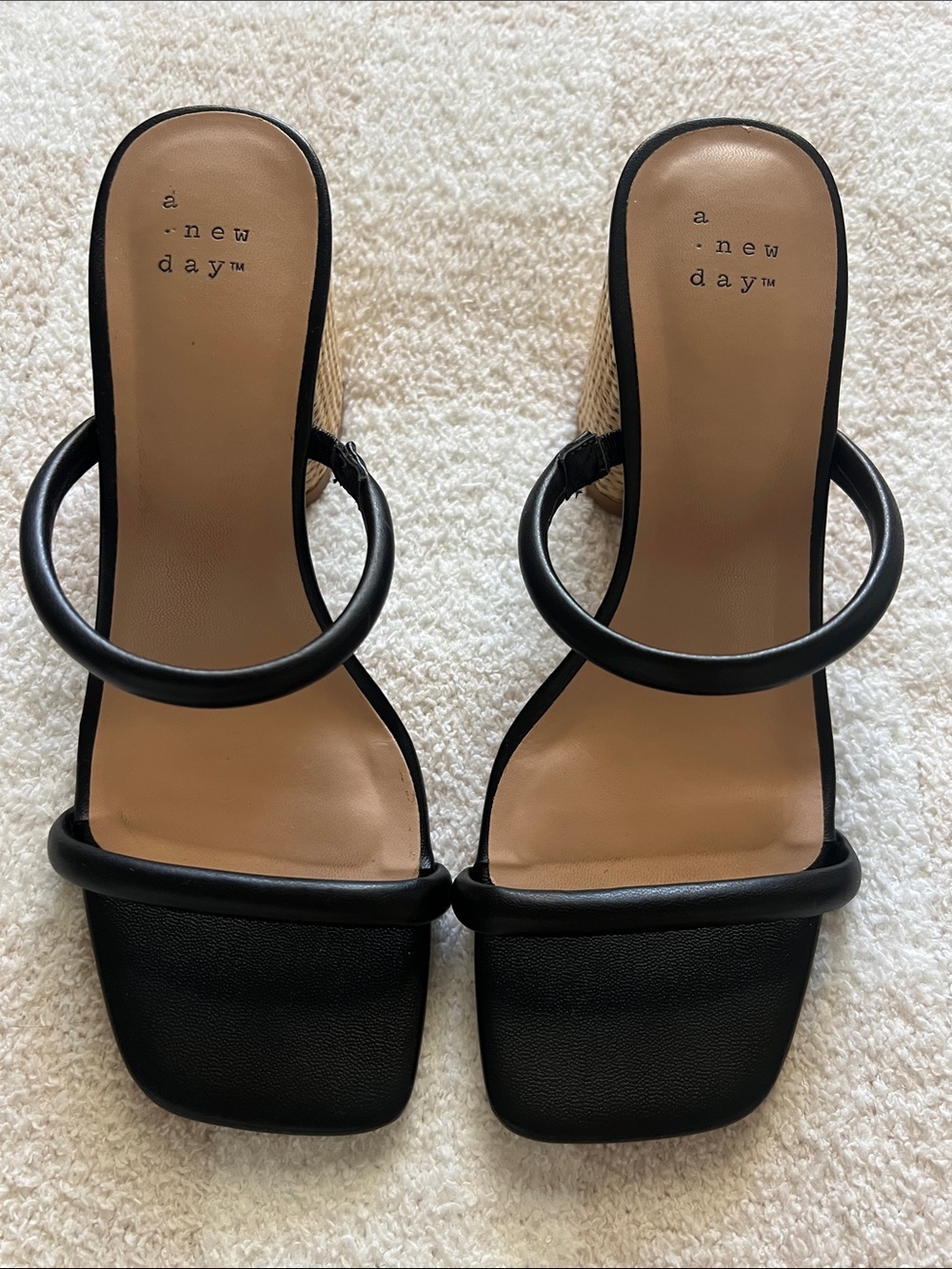 a new day Black Ring-Strap Square Toe Mule Heels